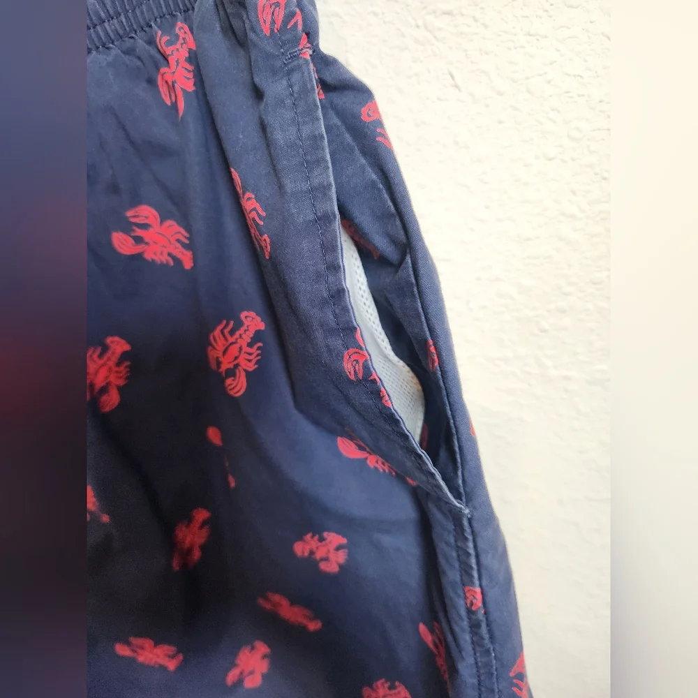 Polo by Ralph Lauren Red Lobster Print Navy Board‎ Shorts Pockets Beach Medium